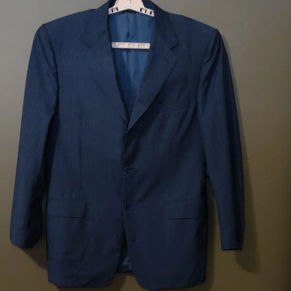 Canali Italian Wool Suit Jacket Blue Pinstripe 3 Button Double Vent 44L